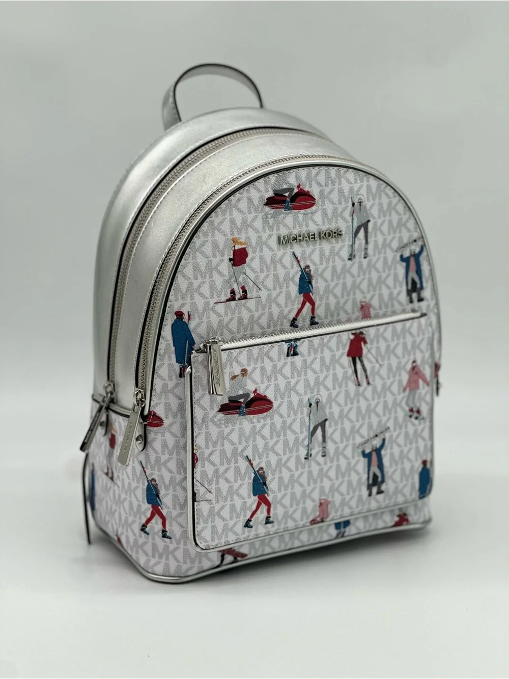 Michael Kors White Logo Print Mini Backpack with Multicolor Figures